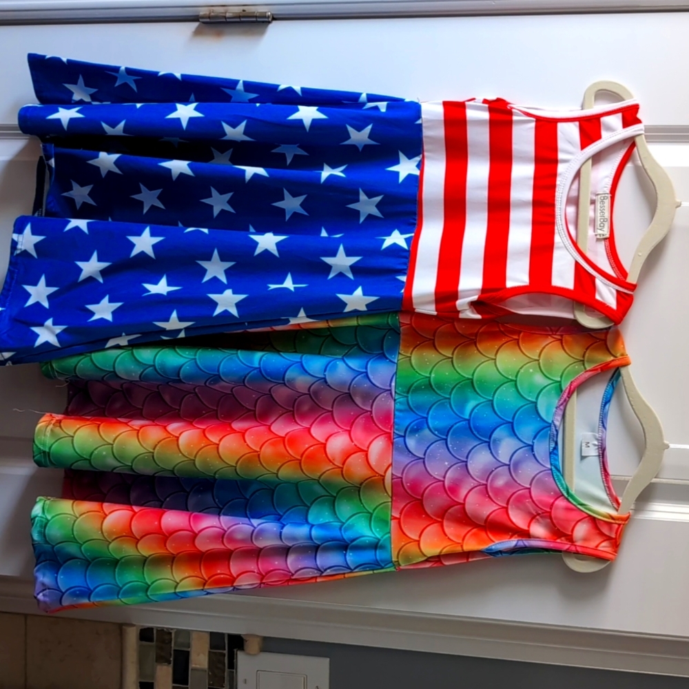 2 girl dresses size medium rainbow and American